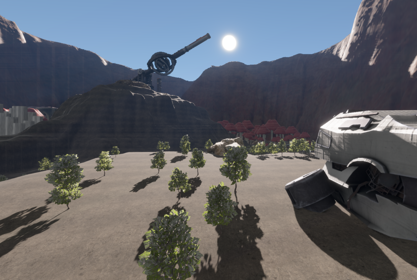The demo's gameplay area, taking place entirely in a giant crater we called 'The Cauldron'