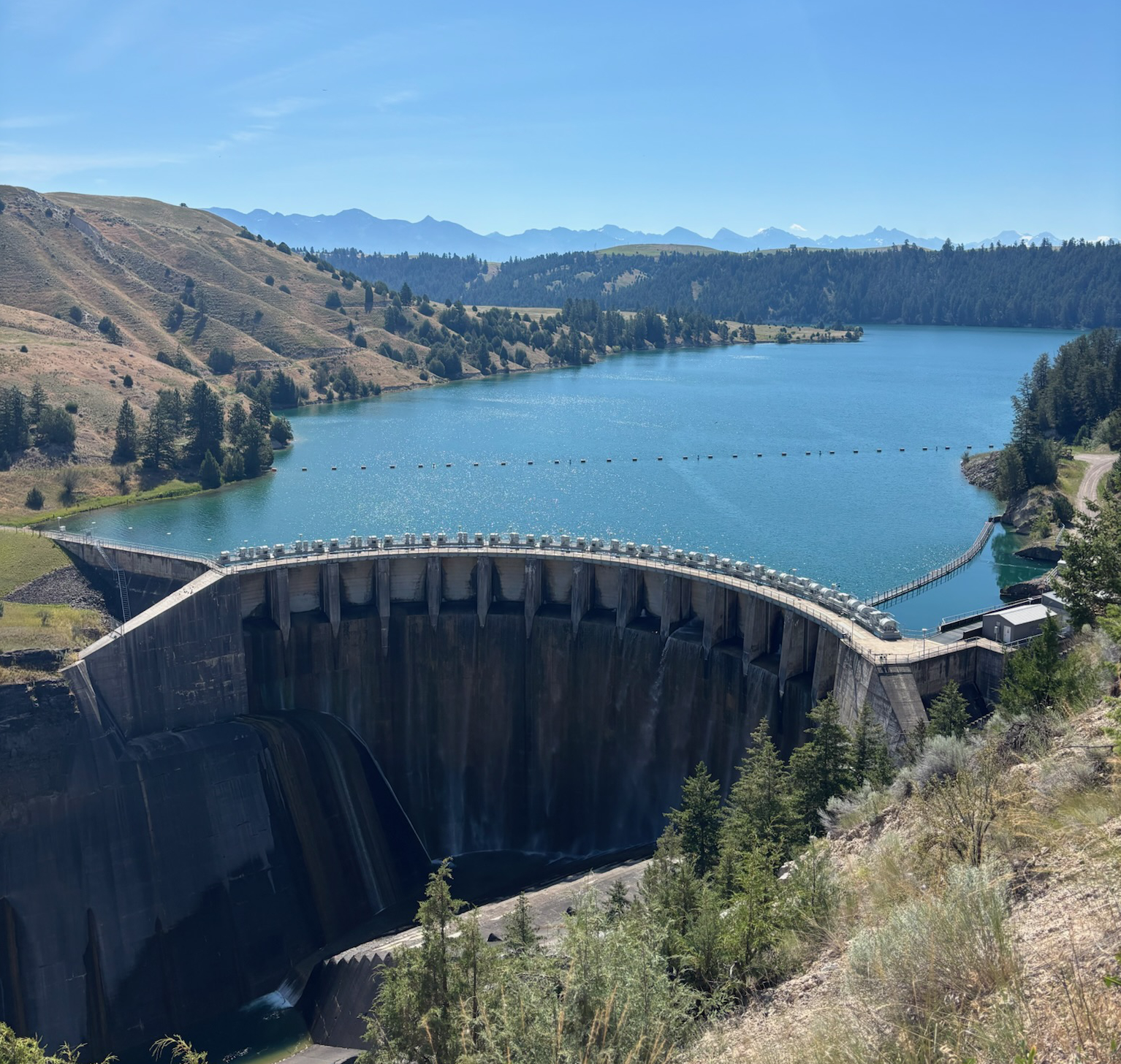 All of the gates closed to preserve the water level of Flathead Lake.