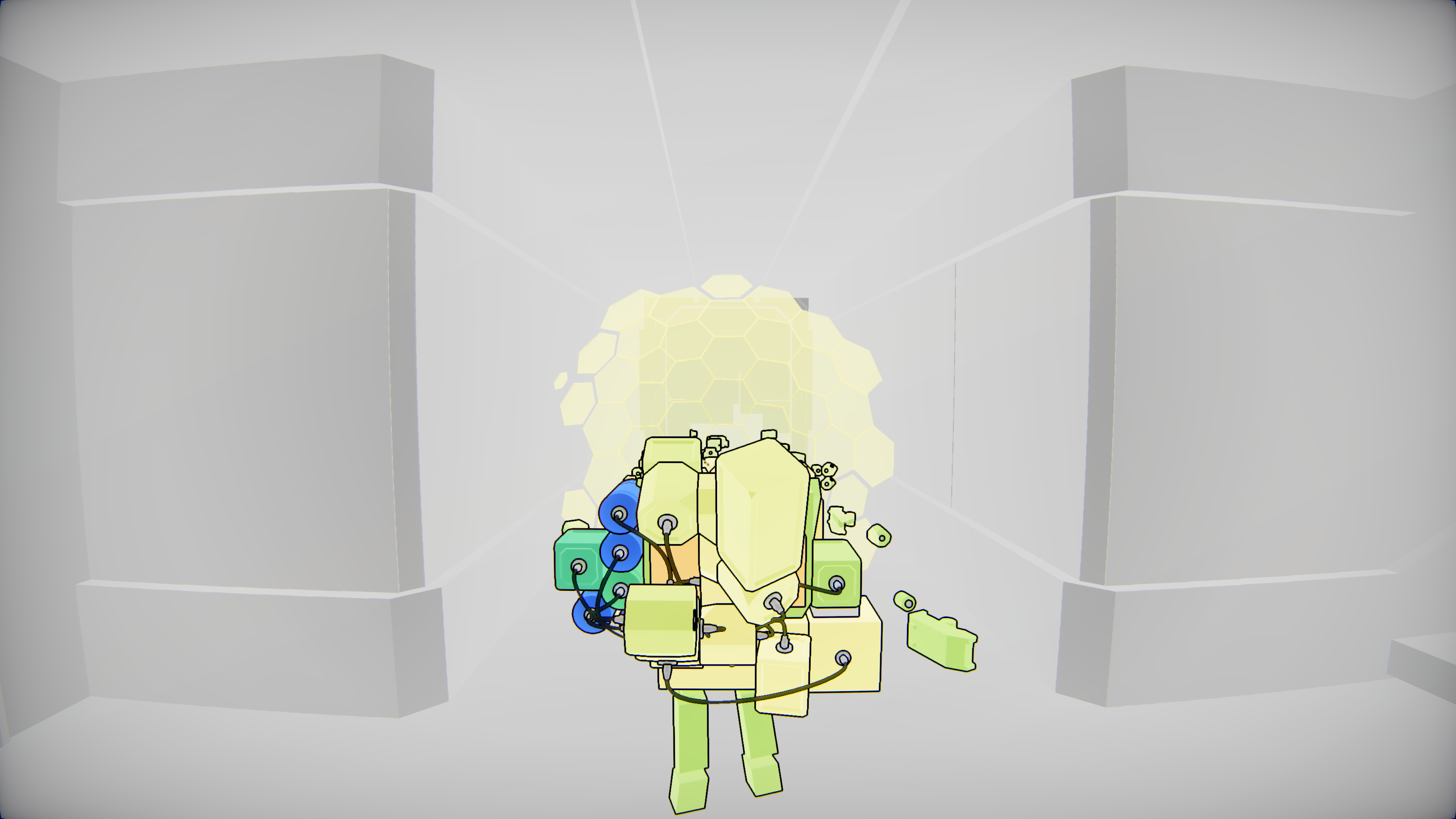 A view of our thermal overlay, showing what parts of the player's circuit and world are hot and cold.